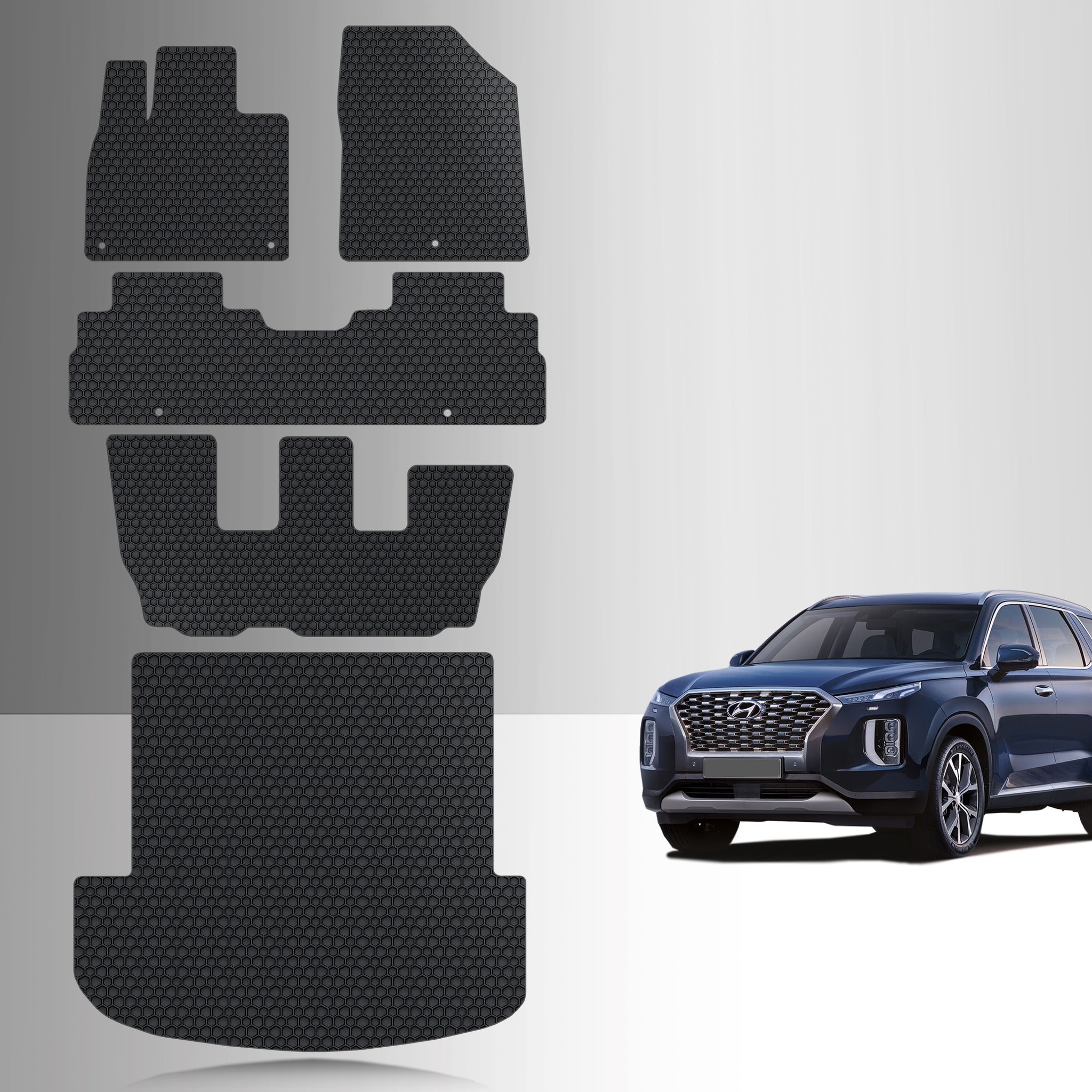 CUSTOM FIT FOR HYUNDAI Palisade 2025 Full Set Floor + 3rd Row + Cargo Mats (2nd Row Bench Seats)