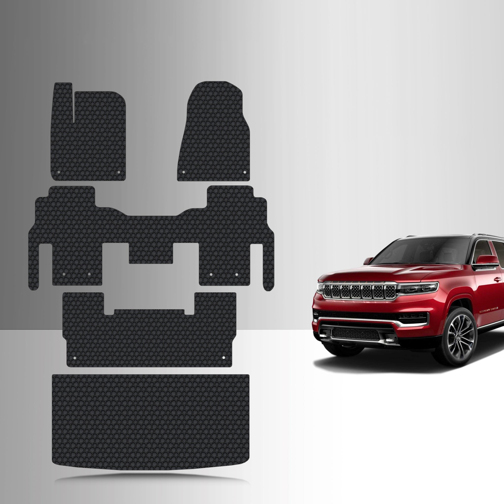 CUSTOM FIT FOR JEEP Grand Wagoneer 7 Seater with 2nd Row Console 2024 Front Row 2nd Row 3rd Row Trunk Mat (3rd Row Up)