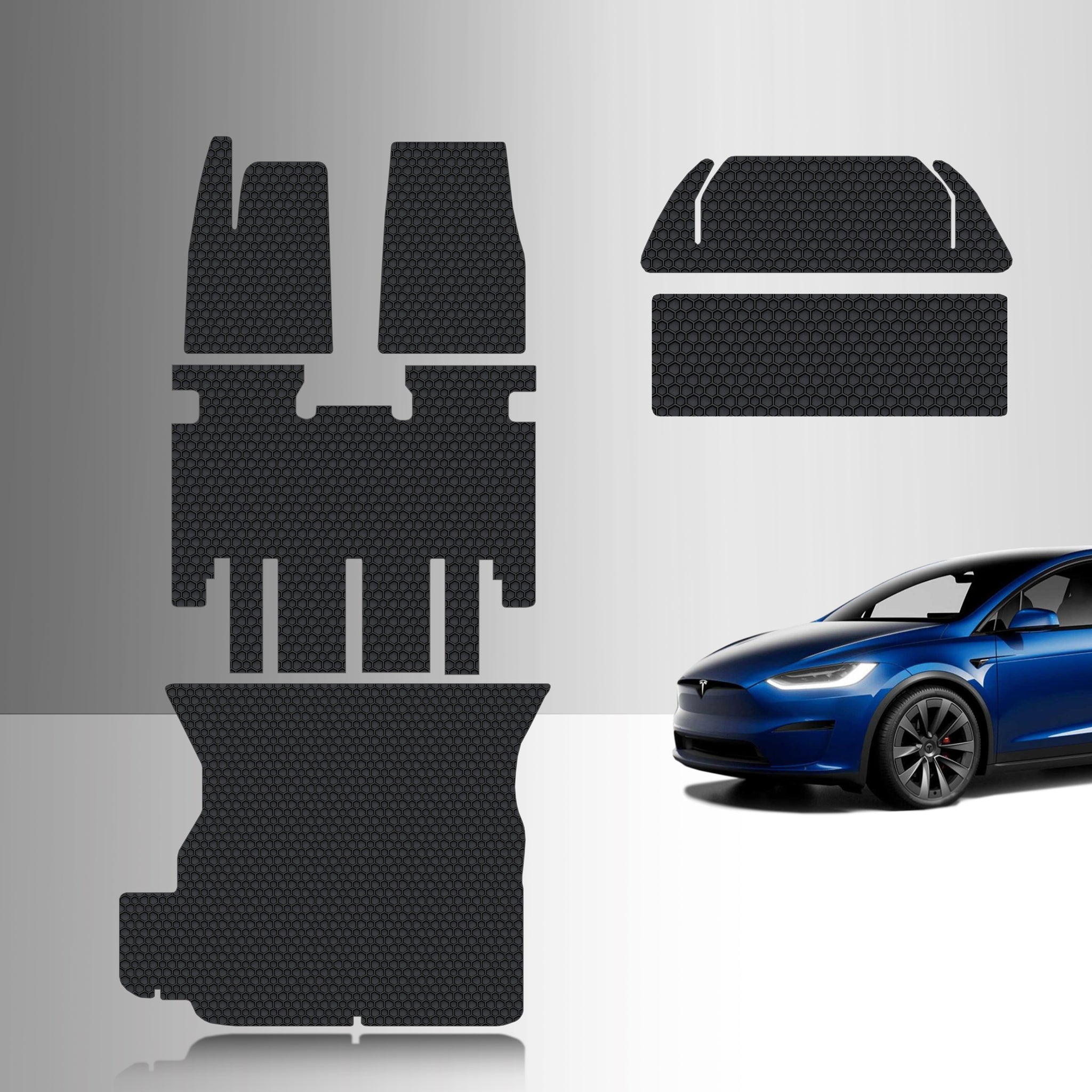 CUSTOM FIT FOR TESLA Model X Long Range 2023 Full Set (Front Trunk Mat  Front Row 2nd Row Cargo Mat) 5 Seater