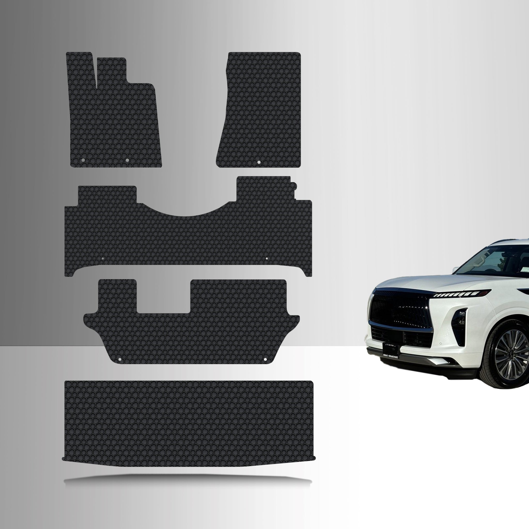 CUSTOM FIT FOR INFINITI QX80 2026 2nd Row Bench 1st, 2nd & 3rd Row + Cargo (3rd row fold up)