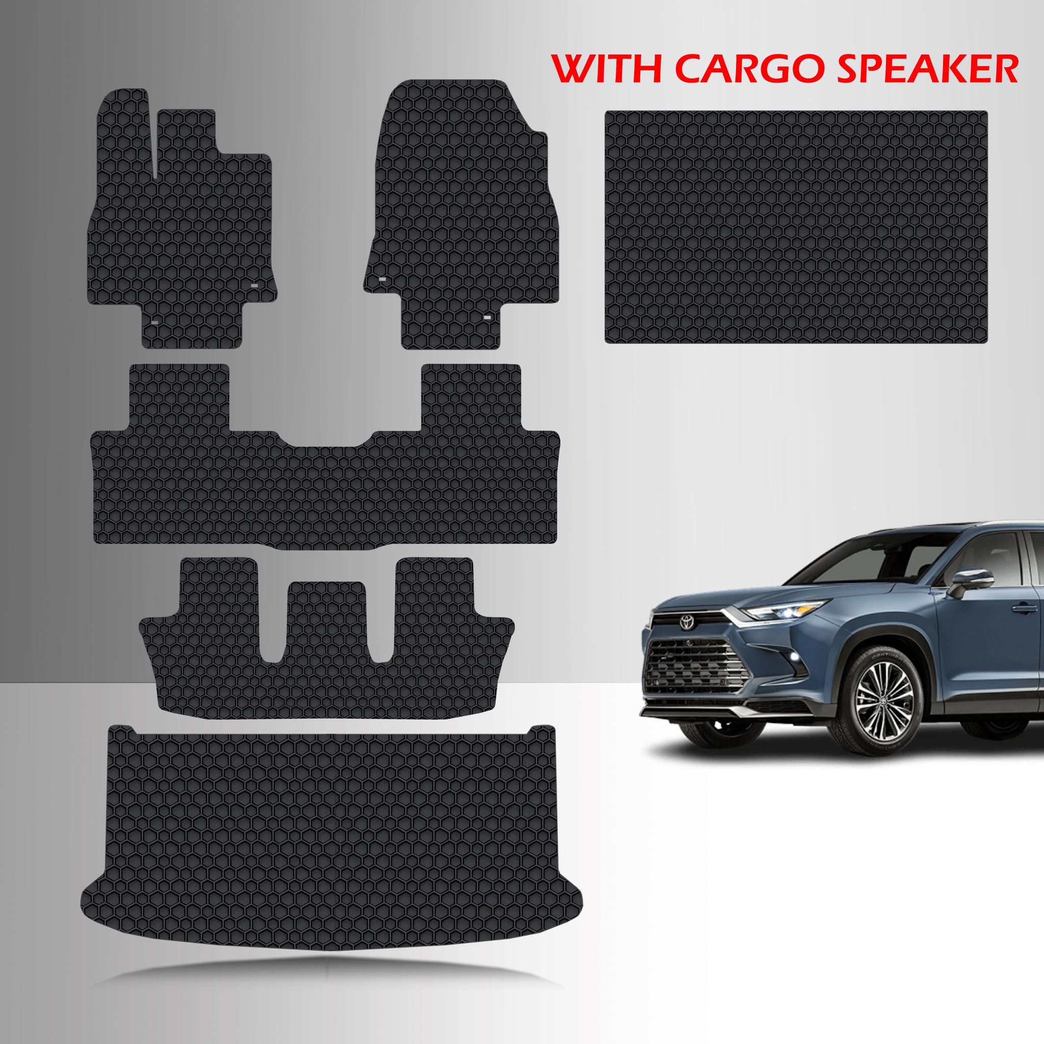 CUSTOM FIT FOR TOYOTA Grand Highlander 2026 Front Row 2nd Row 3rd Row Cargo Mat (3rd Row Down With Speaker) 8 Seater