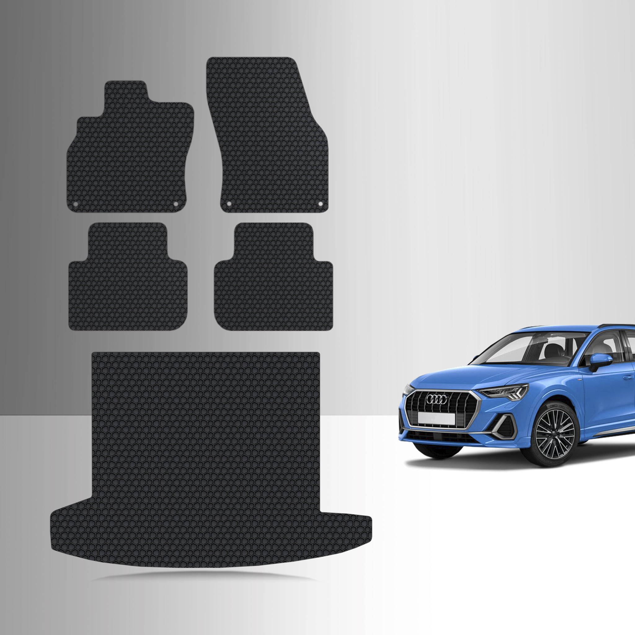 CUSTOM FIT FOR AUDI Q3 2023 Full Set Floor + Cargo Mats Down Position