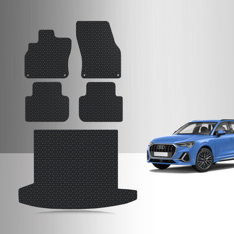 CUSTOM FIT FOR AUDI Q3 2019 Full Set Floor + Cargo Mats Down Position
