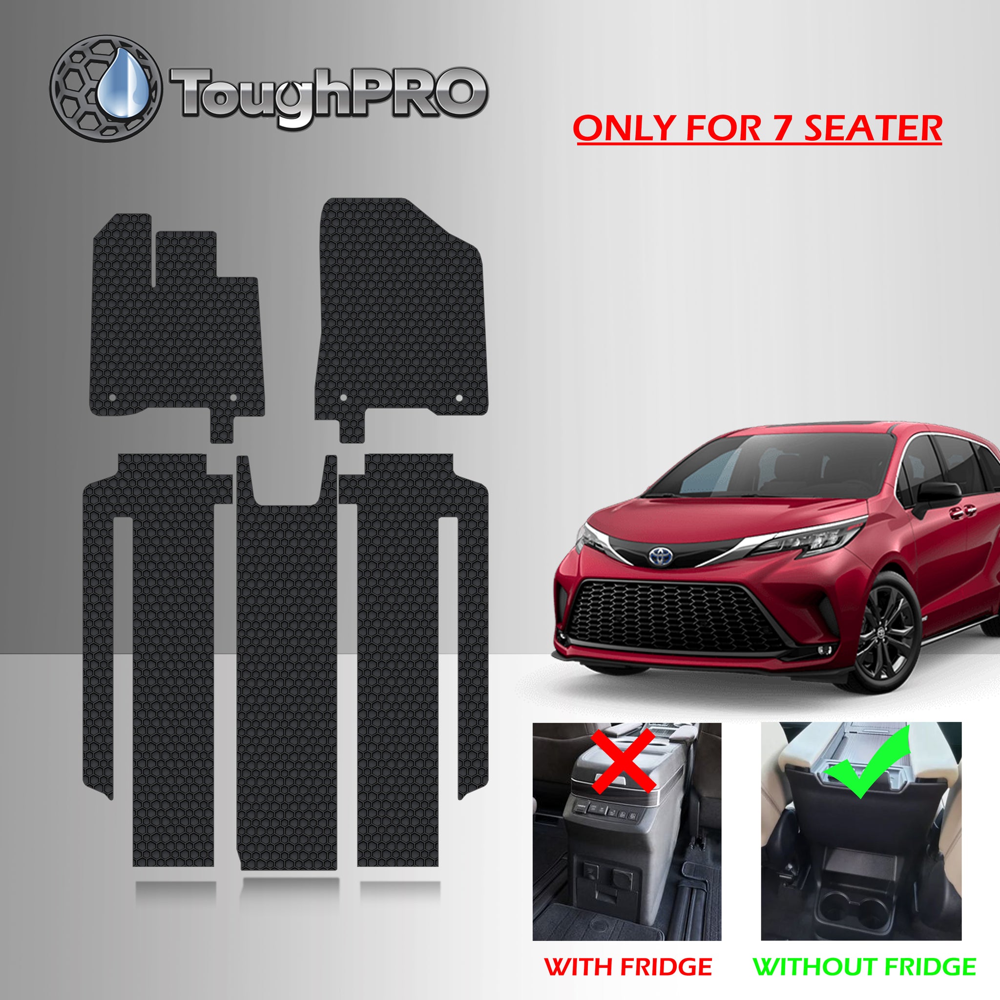 CUSTOM FIT FOR TOYOTA Sienna 2021 1st Row 2nd Row 3rd Row 7 Seater No Fridge