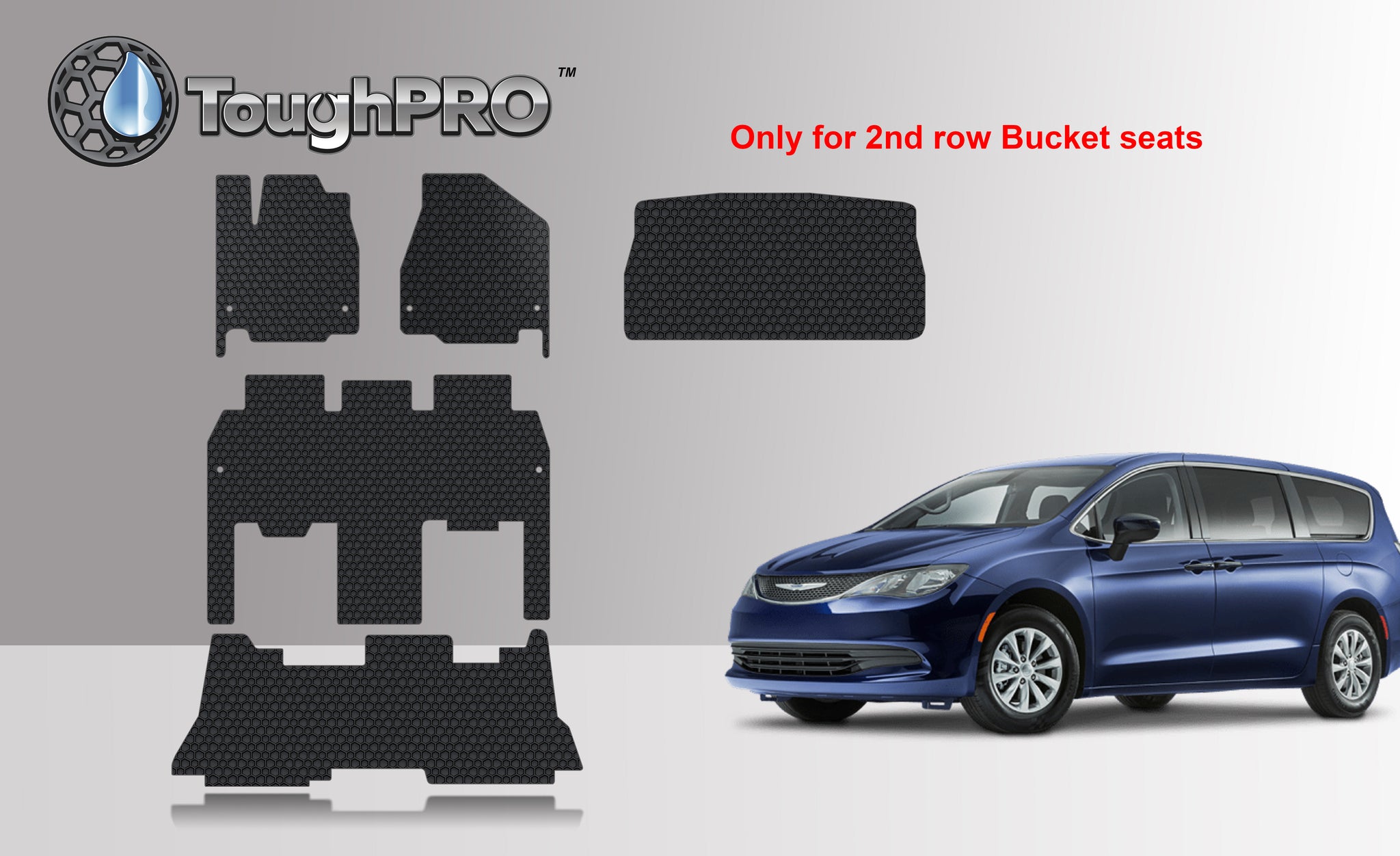CUSTOM FIT FOR CHRYSLER Voyager 2021 1st + 2nd + 3rd + Cargo Mats (2nd Row Bucket Seats)